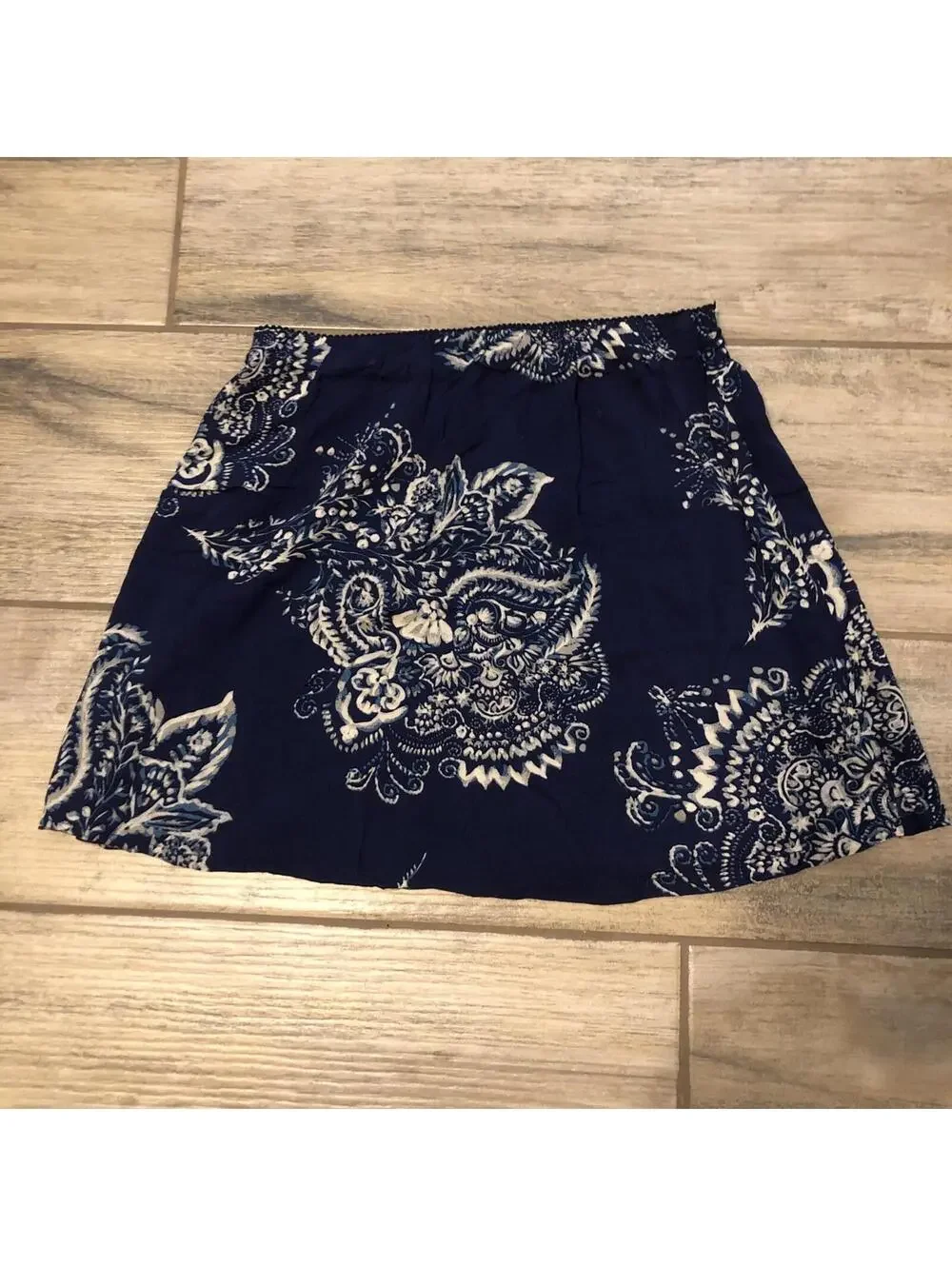 Free People I‎ Like Your Style Navy Blue Paisley Boho Mini Slip Skirt Size Small